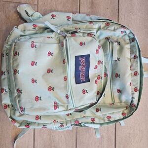 JanSport Mint Green Cherry Print Backpack